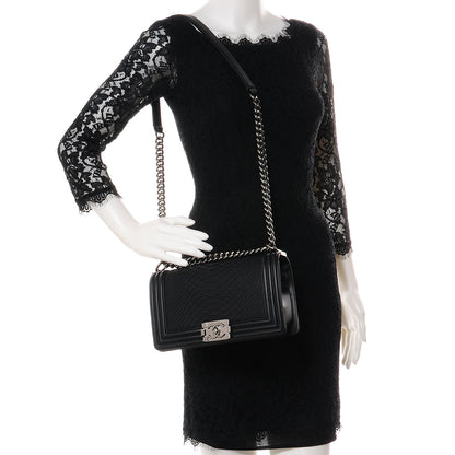 Chanel Matte Python Calfskin Medium Boy Flap Black 2 of 8