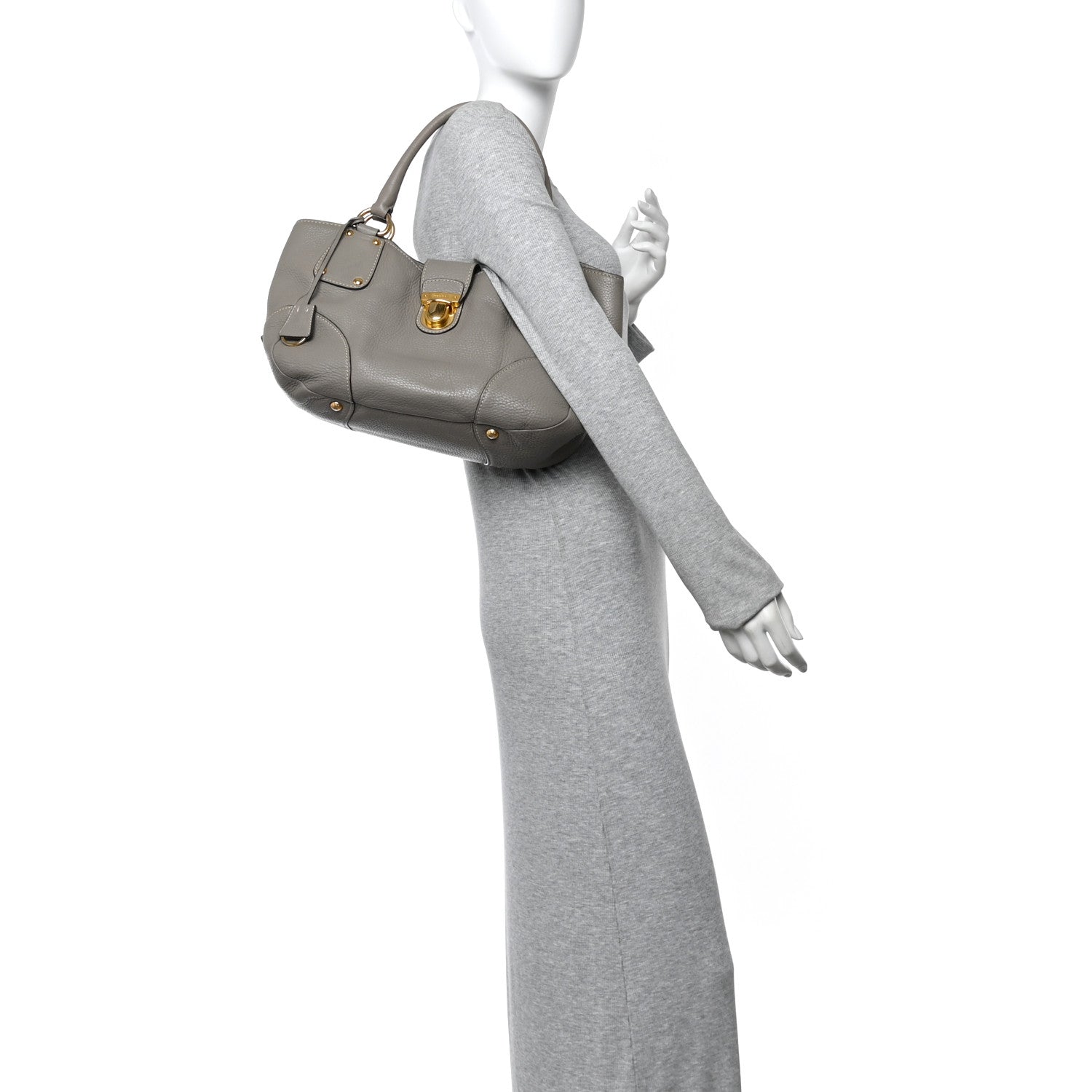 Prada Vitello Daino Pushlock Tote Argilla 2 of 11