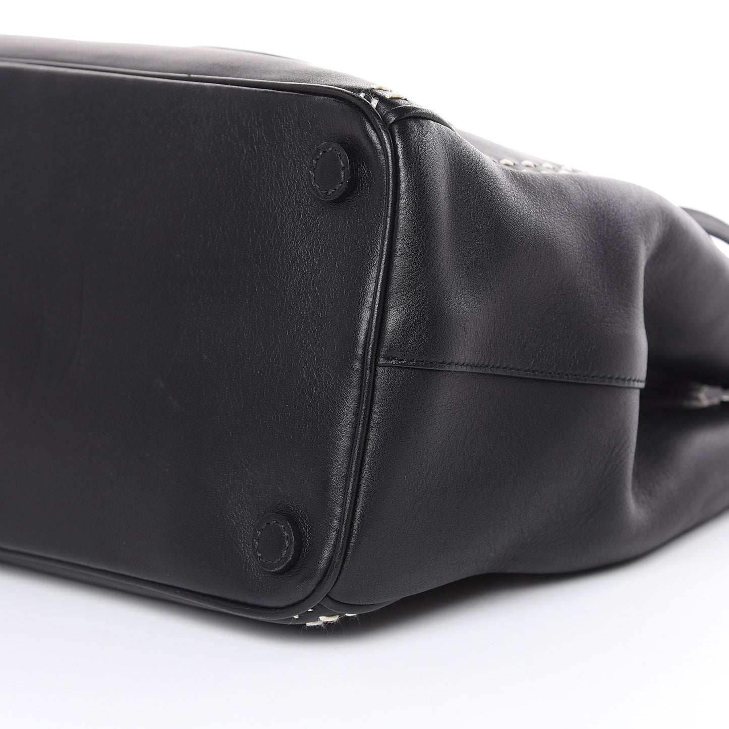 City Calf Hand Stitched Medium Galleria Double Zip Tote Black