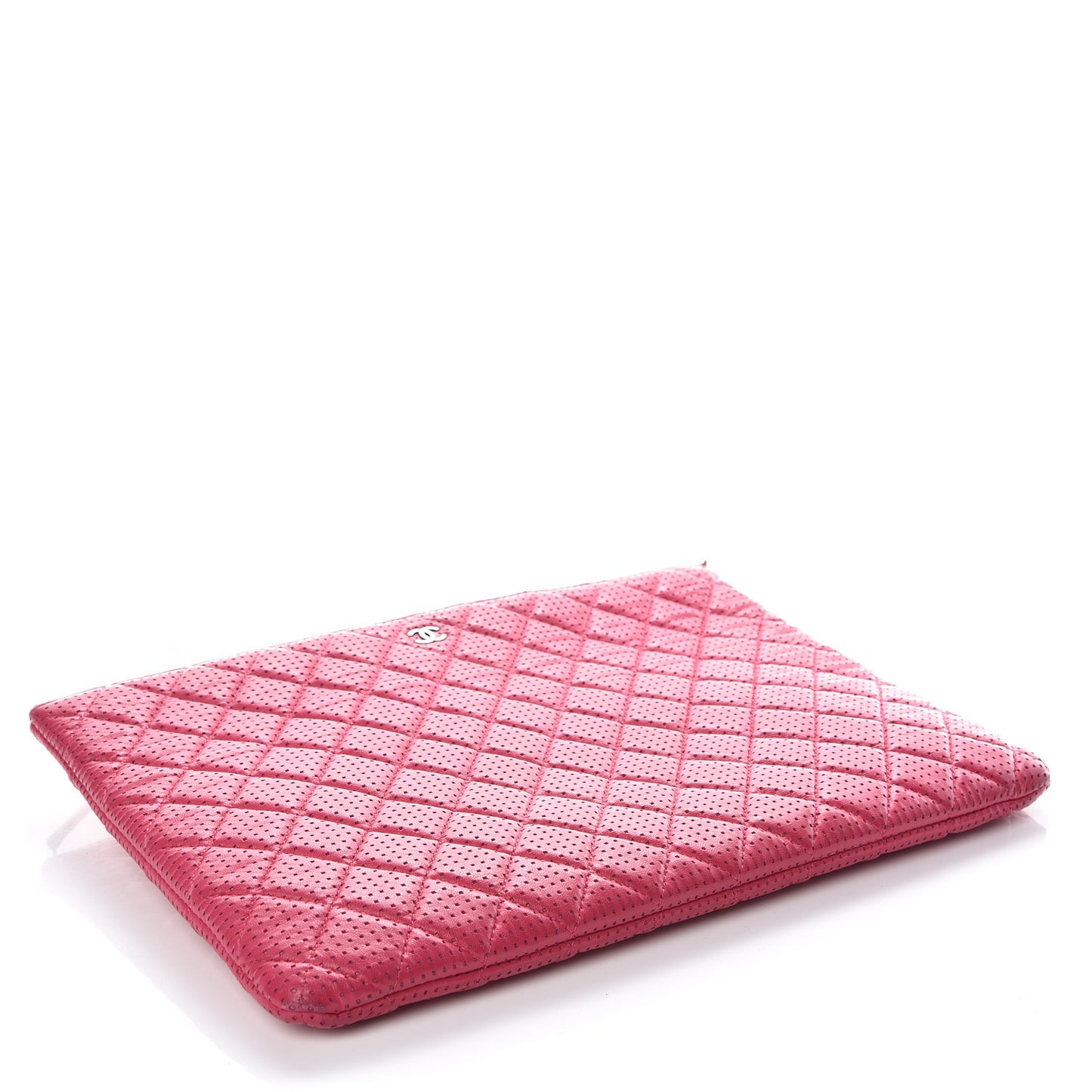 Perforated Lambskin Quilted Large Cosmetic Case Pink
