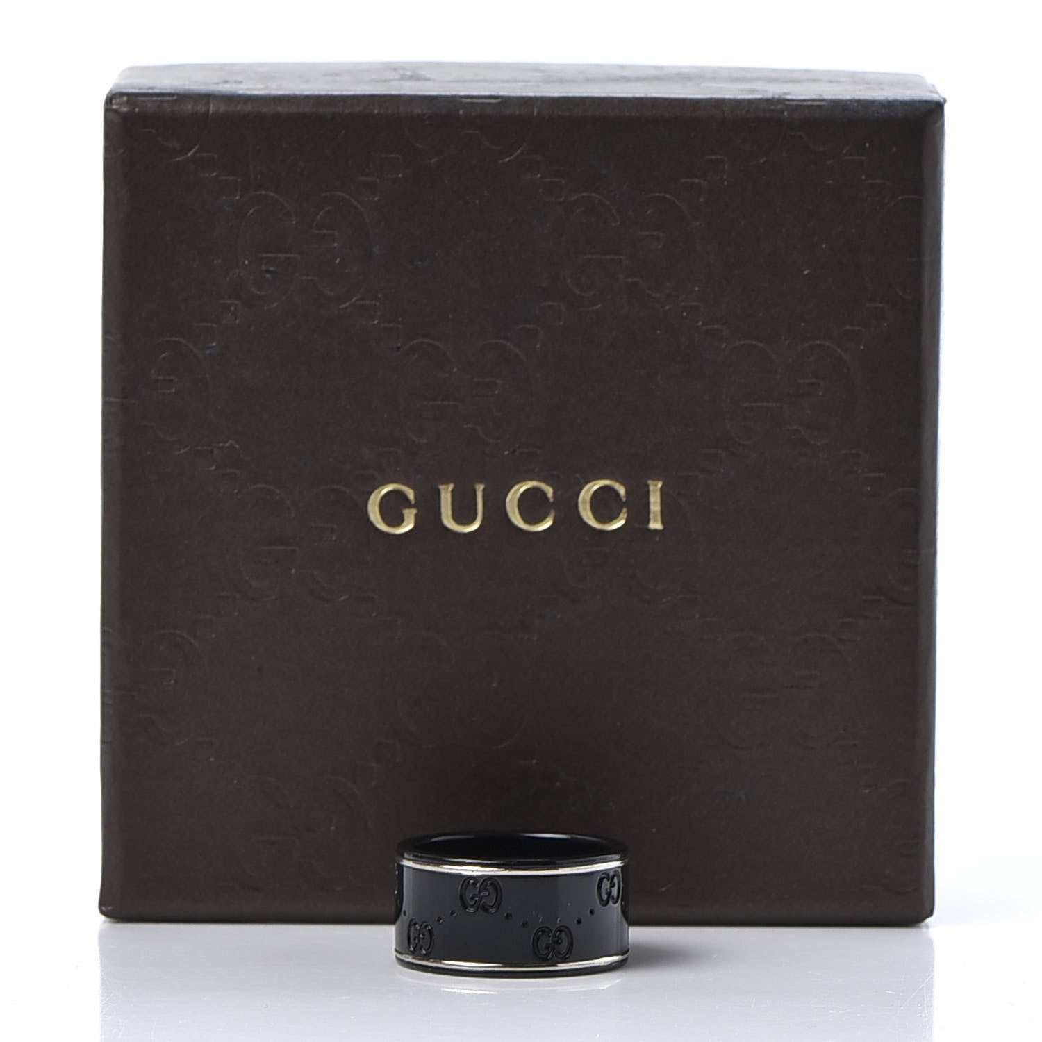 Gucci Black Synthetic Corundum 18K White Gold 12mm Icon Band Ring 57 8 5 of 5