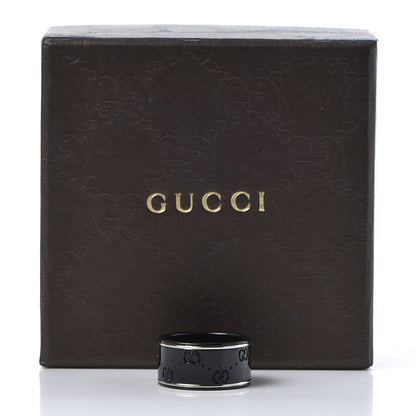Gucci Black Synthetic Corundum 18K White Gold 12mm Icon Band Ring 57 8 5 of 5