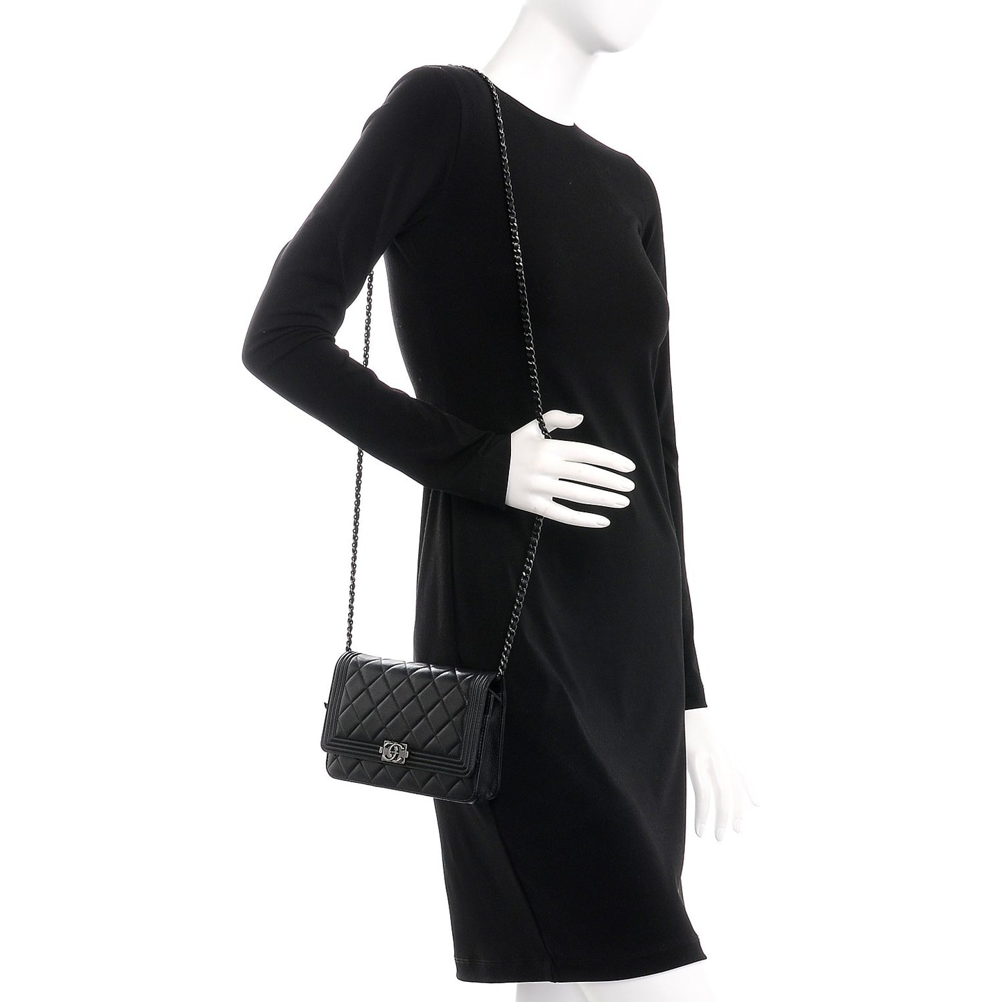 Lambskin Quilted Boy Wallet On Chain WOC So Black