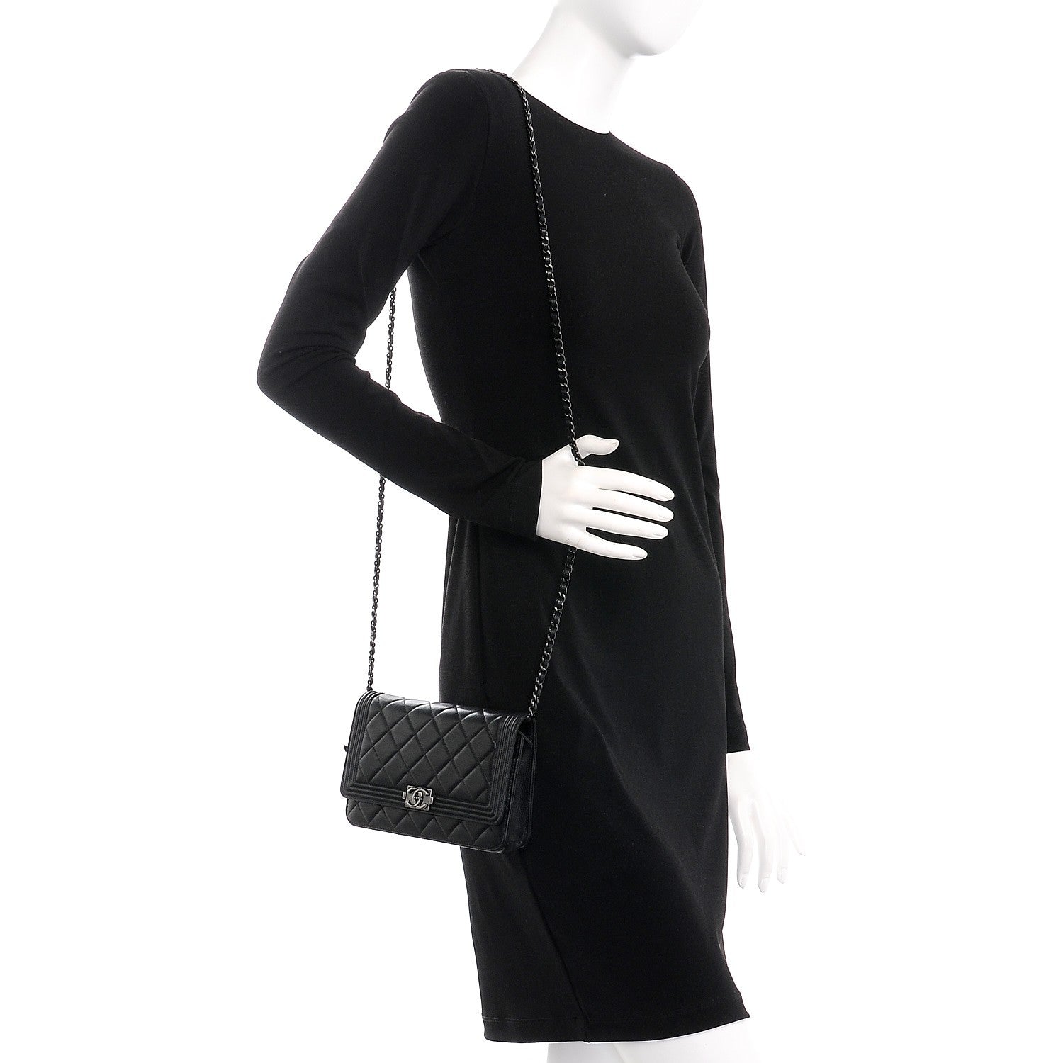 Chanel Lambskin Quilted Boy Wallet On Chain WOC So Black 2 of 8
