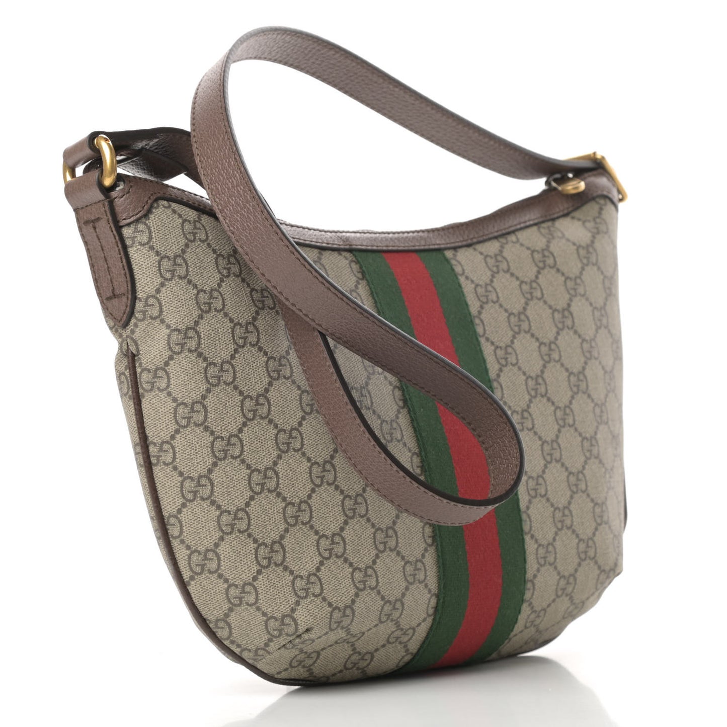 GG Supreme Monogram Web Small Ophidia Half Moon Hobo Brown
