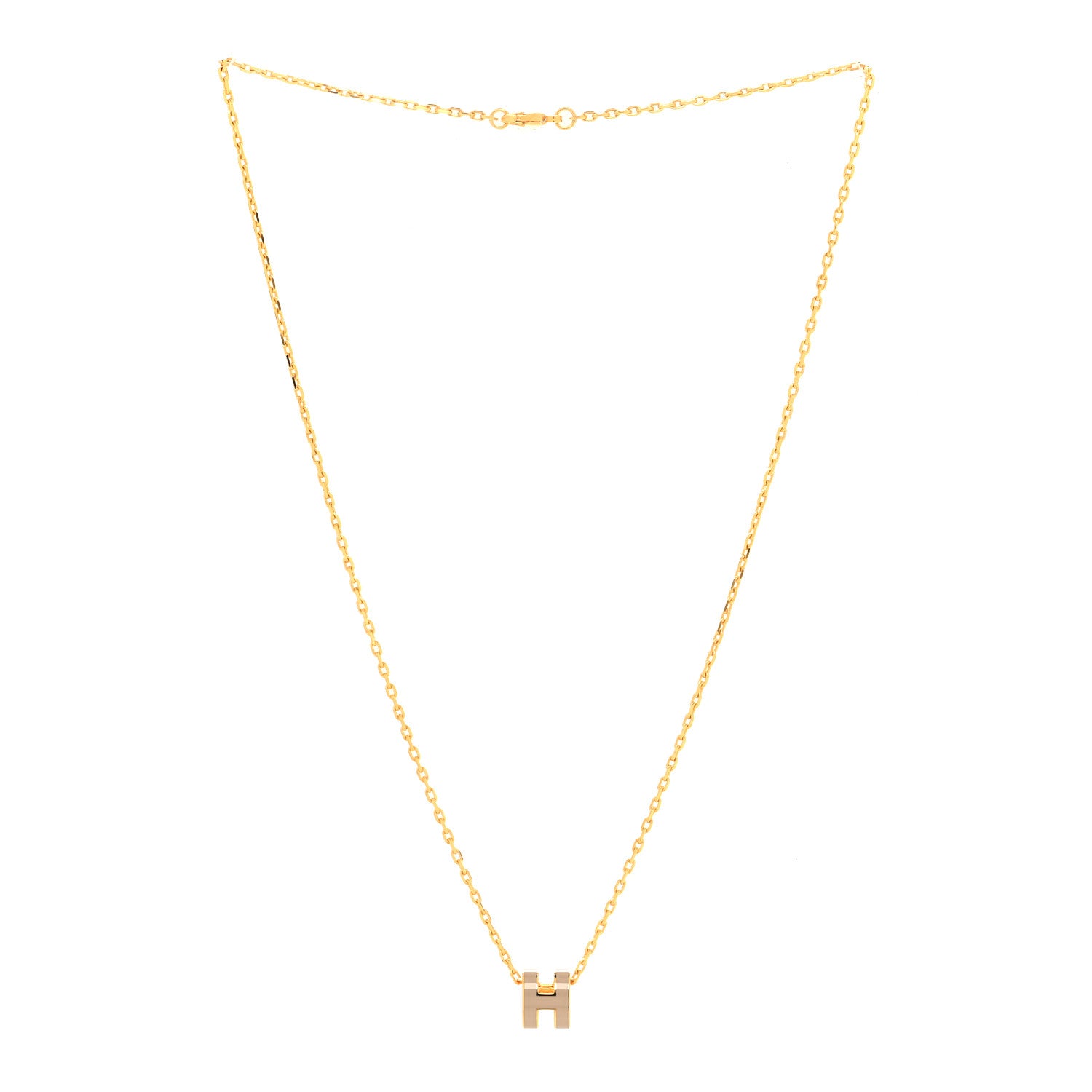 Hermes Lacquered Gold Mini Pop H Pendant Necklace Marron Glace 3 of 6