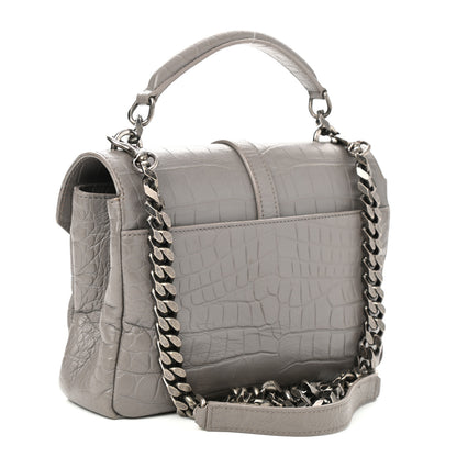 Saint Laurent Calfskin Crocodile Embossed Medium College Monogram Satchel Gray 3 of 13