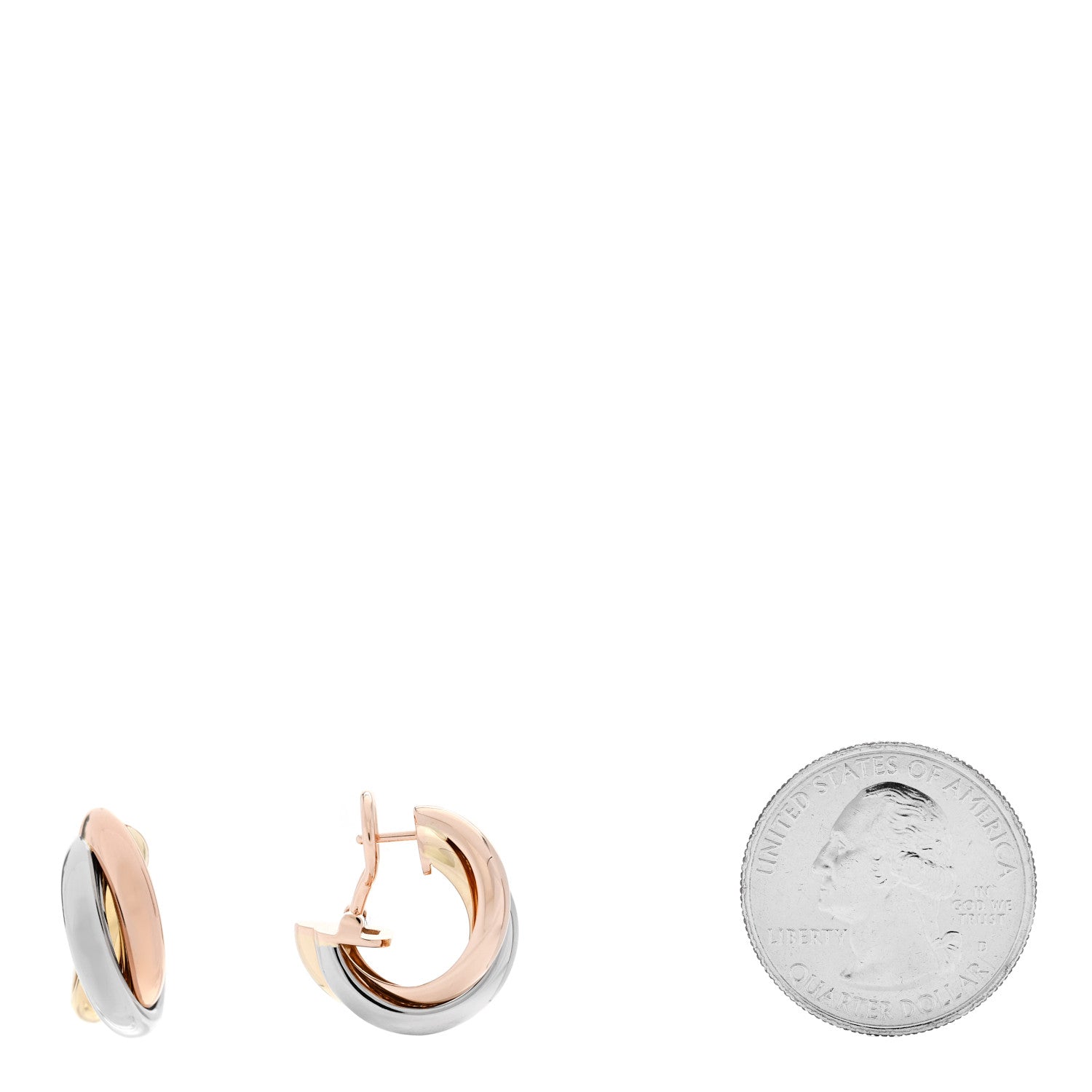 Cartier 18K Pink Yellow White Gold Classic Trinity Hoop Earrings 2 of 7