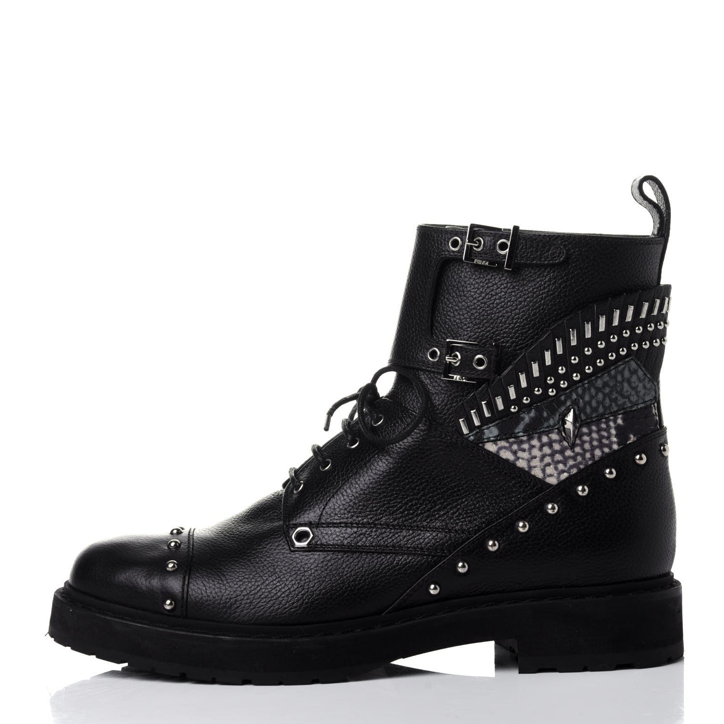 Calfskin Studded Bugs Combat Boots 36.5 Black