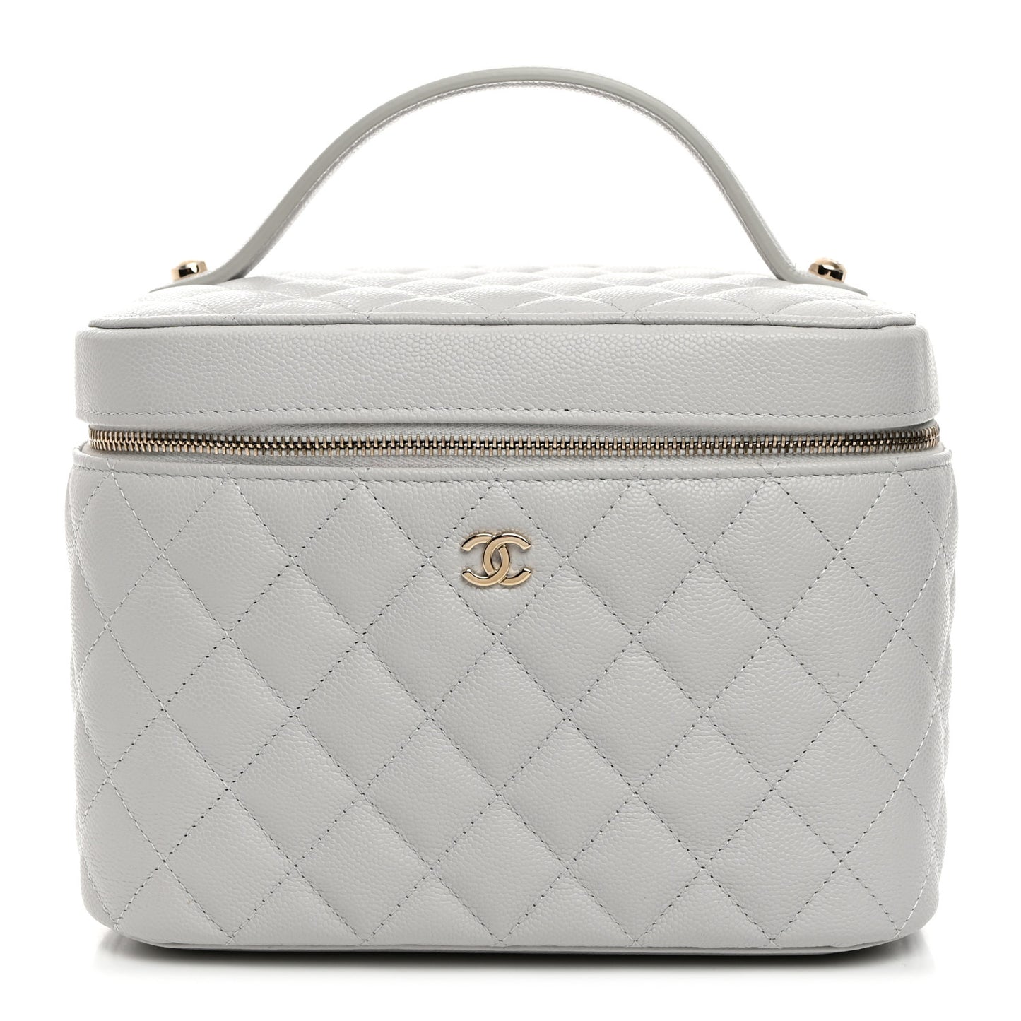 Caviar Quilted Large Vanity Pouch Light Grey