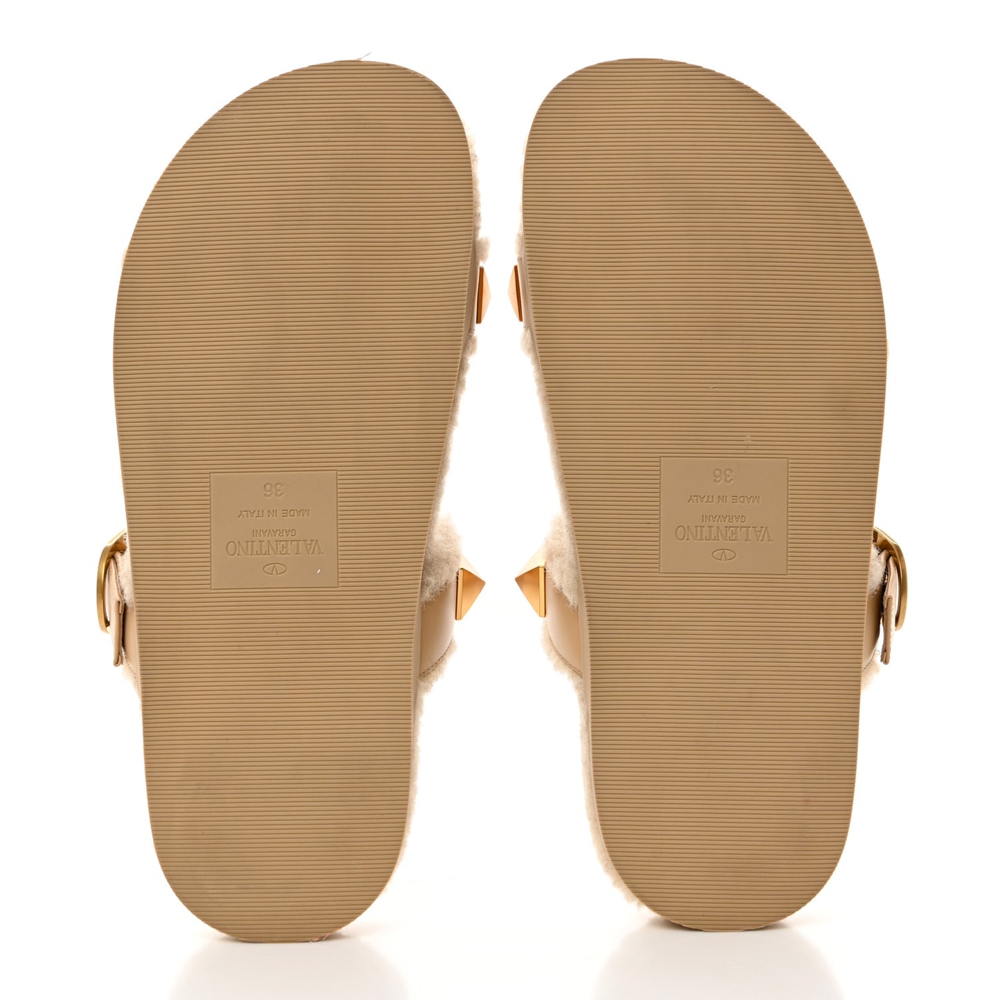 Shearling Roman Stud Slide Sandals 36 Sahara Beige