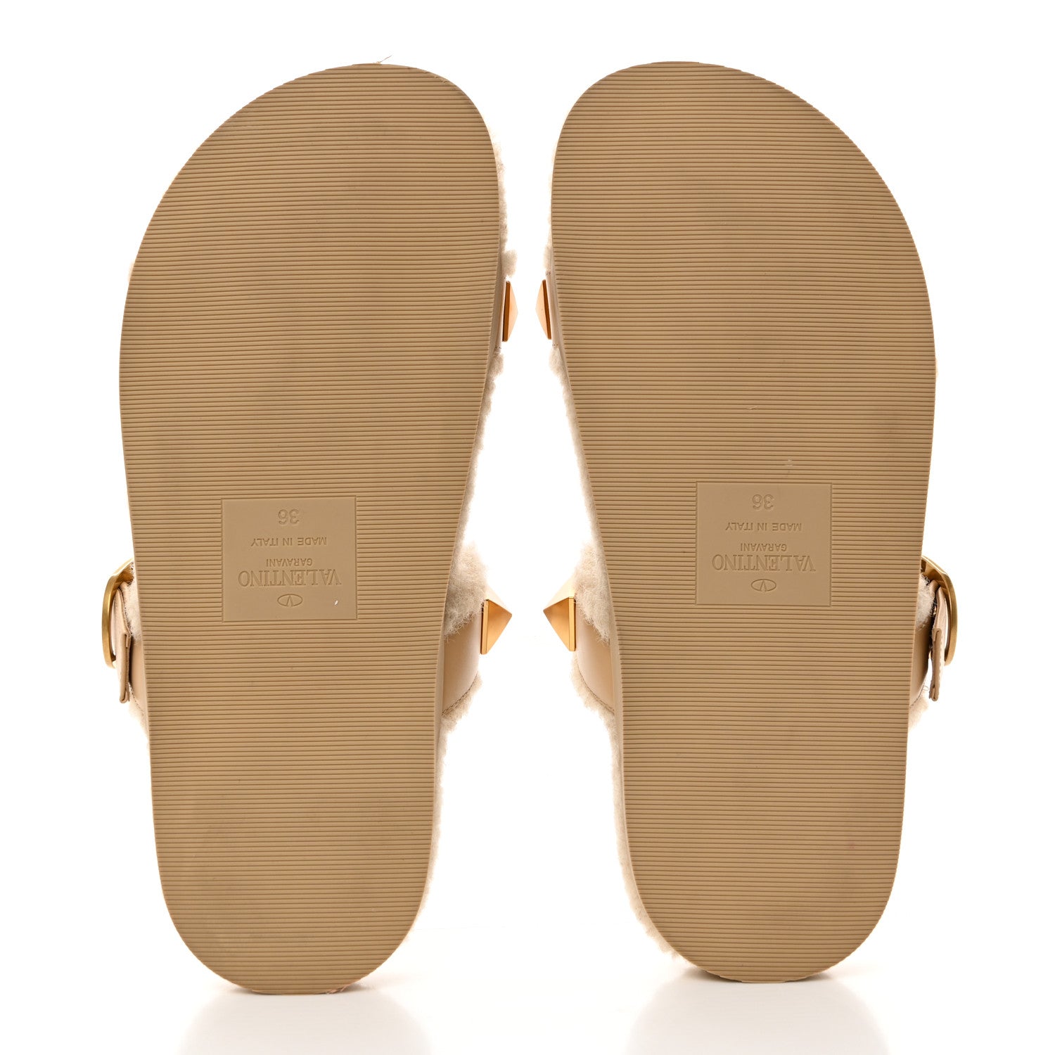 Valentino Garavani Shearling Roman Stud Slide Sandals 36 Sahara Beige 5 of 8