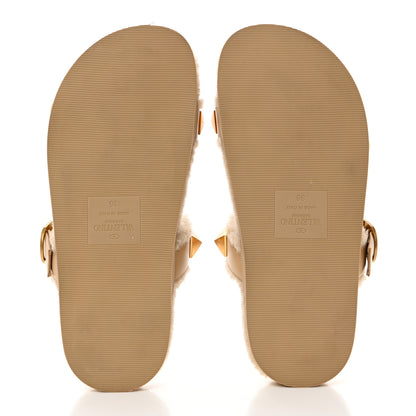 Valentino Garavani Shearling Roman Stud Slide Sandals 36 Sahara Beige 5 of 8