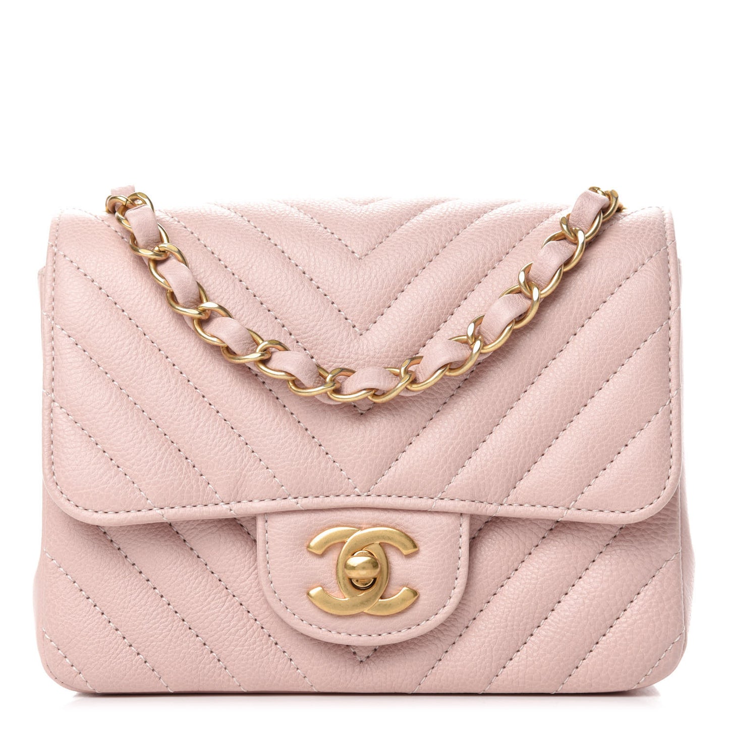 Caviar Chevron Quilted Mini Square Flap Light Pink