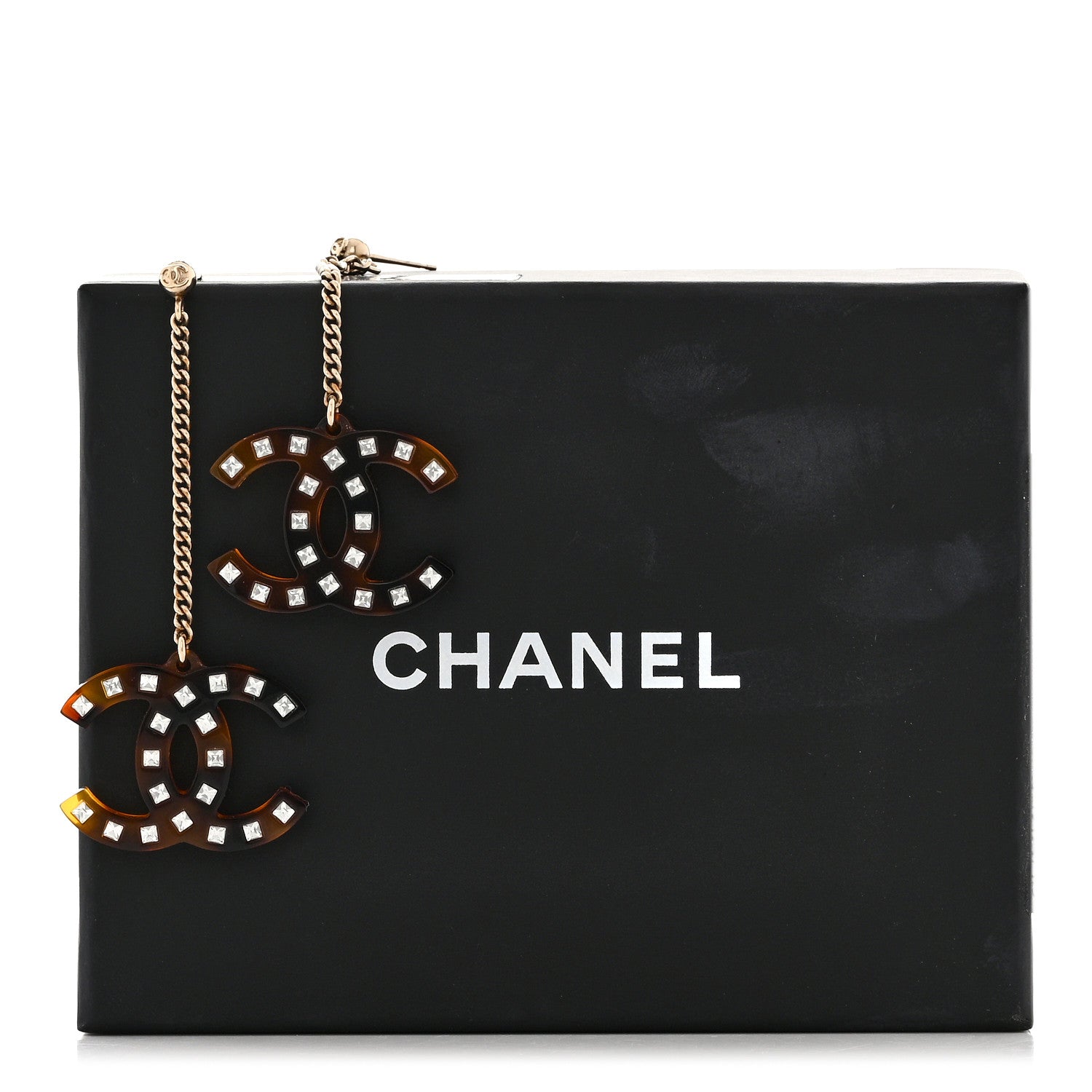 Chanel CC Crystal Drop Earrings Tortoise 5 of 5