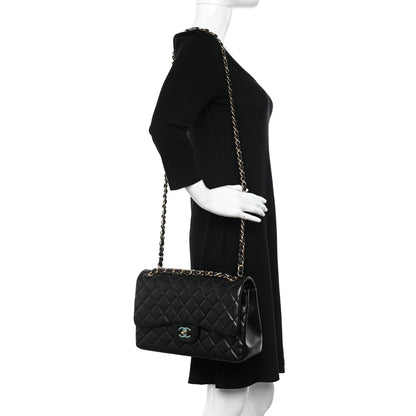 Chanel Lambskin Quilted Jumbo Double Flap Black 2 of 19