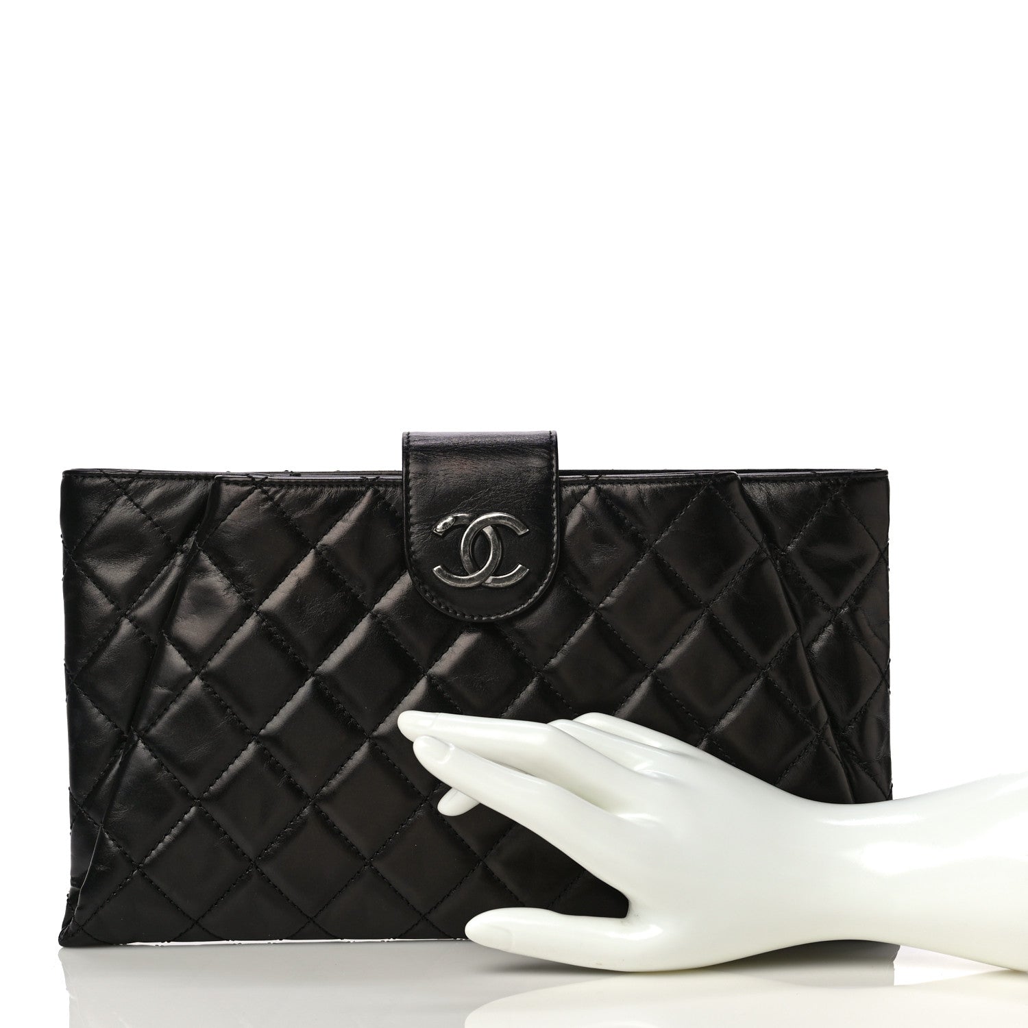 Chanel Aged Calfskin Quilted Zip Clutch Black 2 of 22