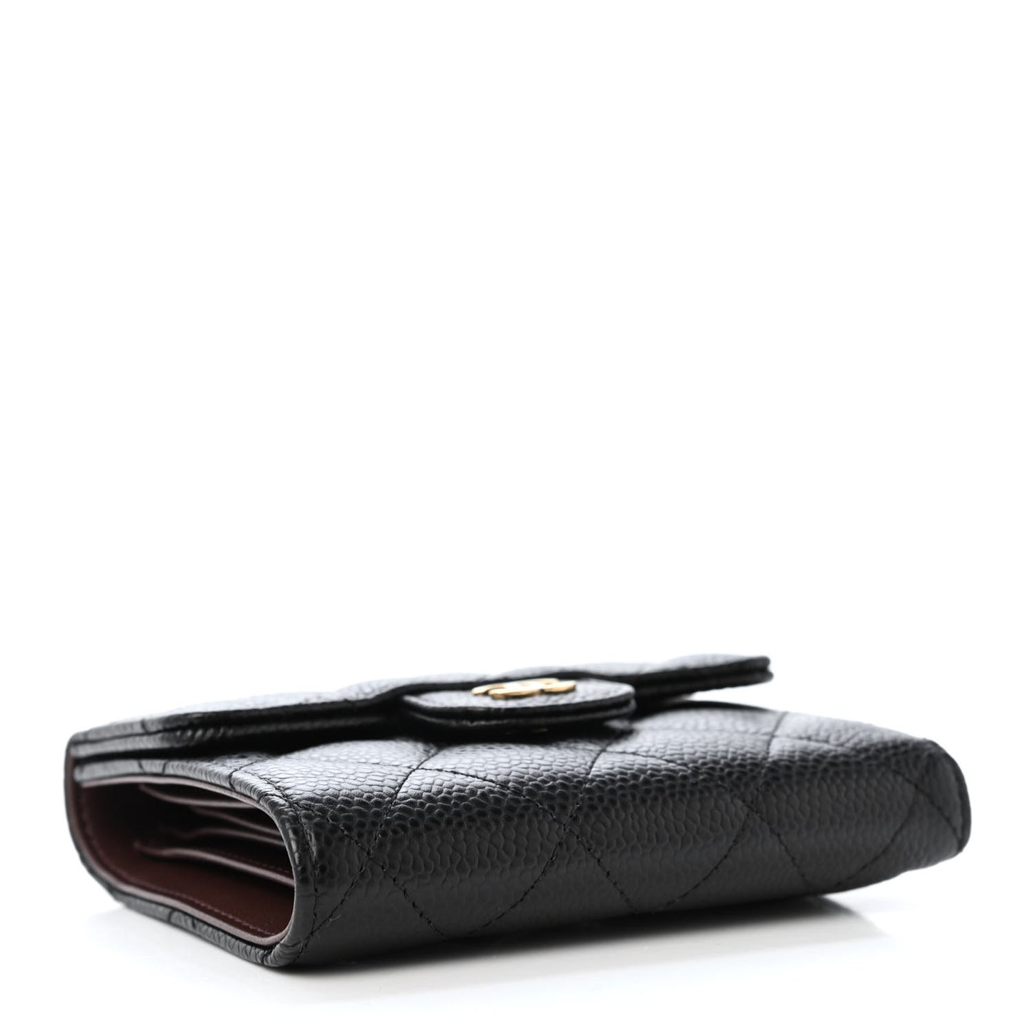 Caviar Quilted Compact Flap Wallet Black