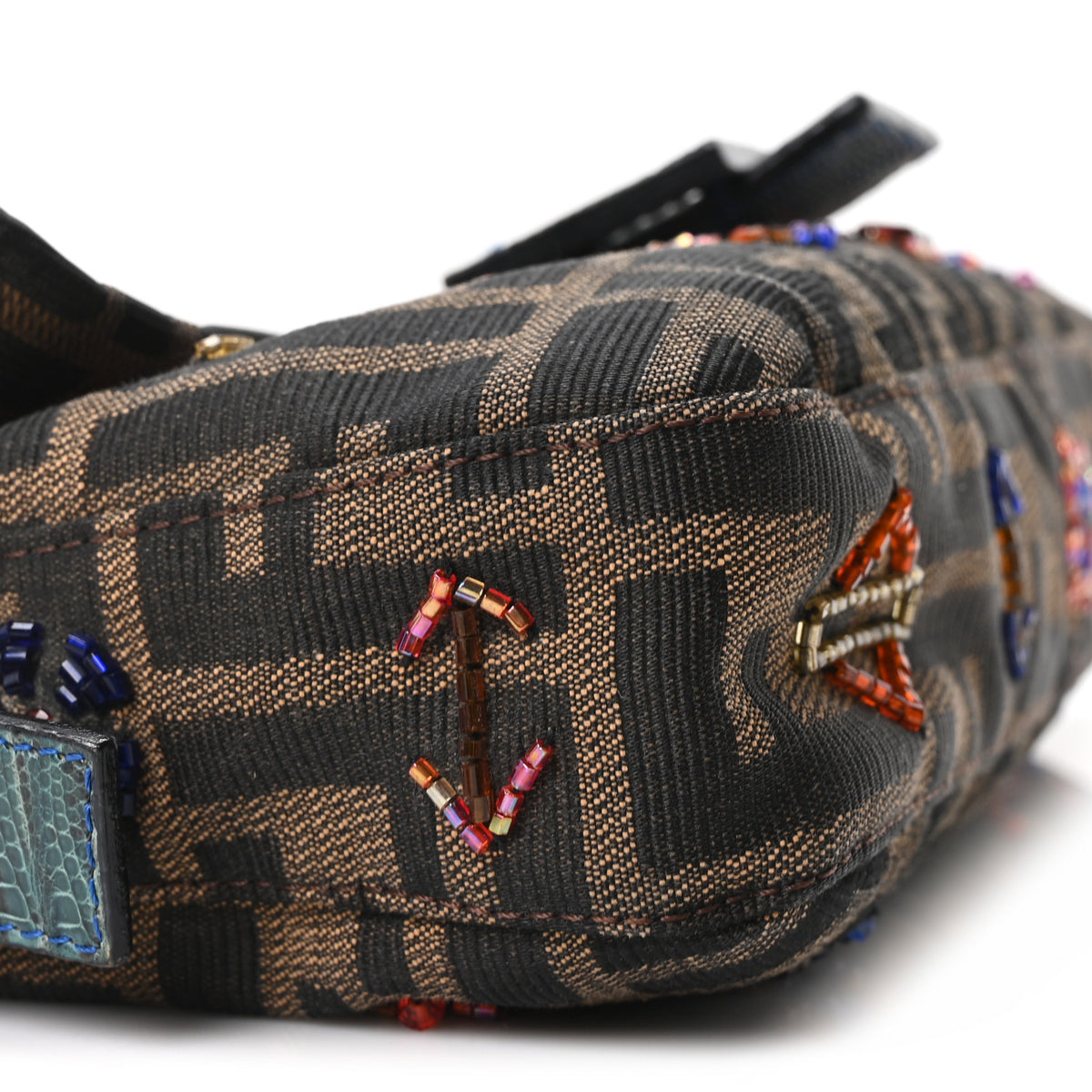 Fendi Lizard Zucca Crystal Beaded Baguette Tobacco Multicolor 8 of 9
