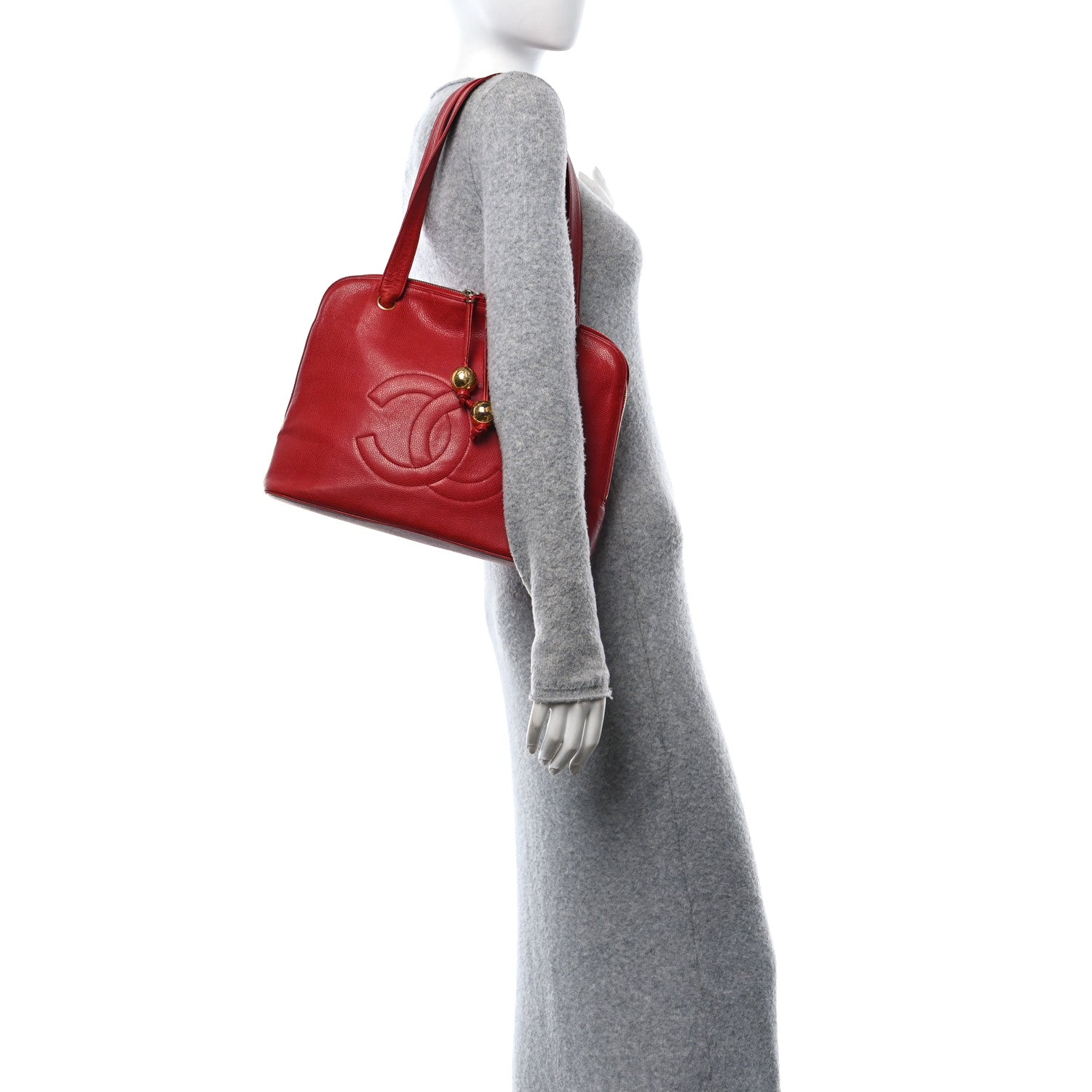 Chanel Caviar Large CC Shoulder Bag Red 2 of 9