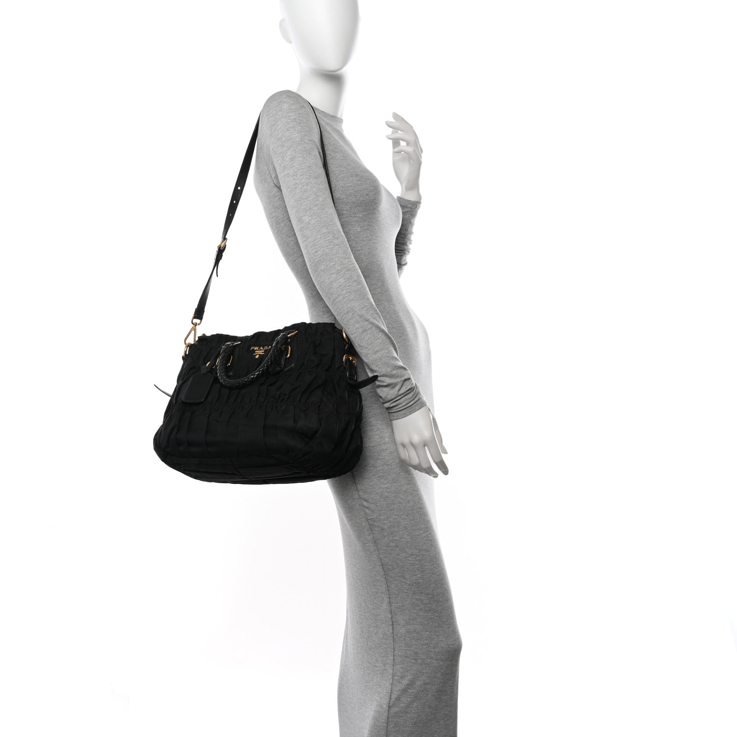 Prada Tessuto Nylon Nappa Braided Gaufre Shopping Satchel Black 2 of 19