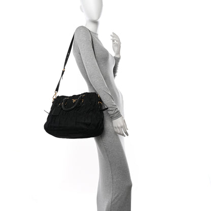 Prada Tessuto Nylon Nappa Braided Gaufre Shopping Satchel Black 2 of 19