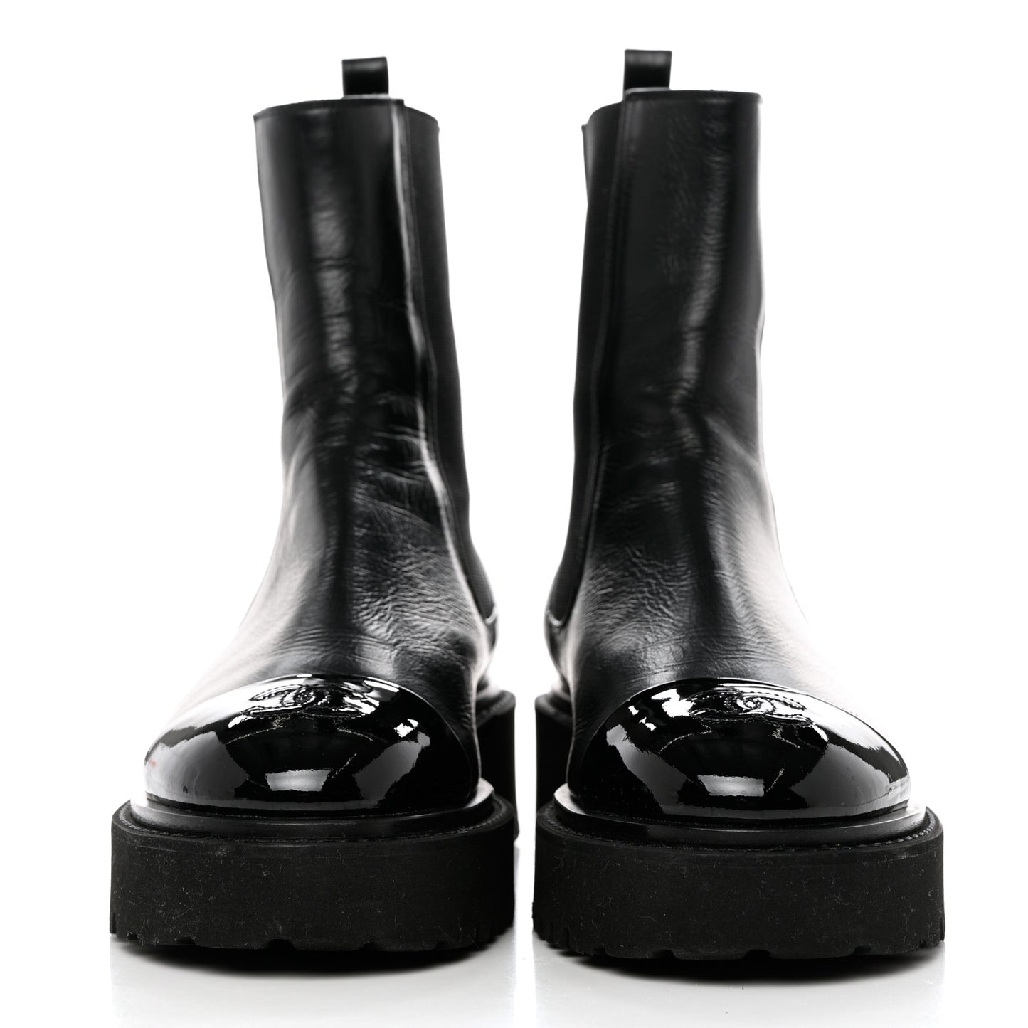 Crumpled Calfskin Patent Cap Toe Short Boots 38 Black