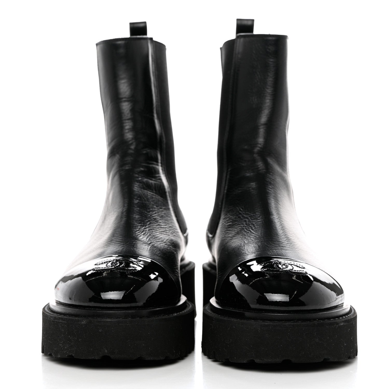 Chanel Crumpled Calfskin Patent Cap Toe Short Boots 38 Black 3 of 8