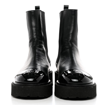 Chanel Crumpled Calfskin Patent Cap Toe Short Boots 38 Black 3 of 8