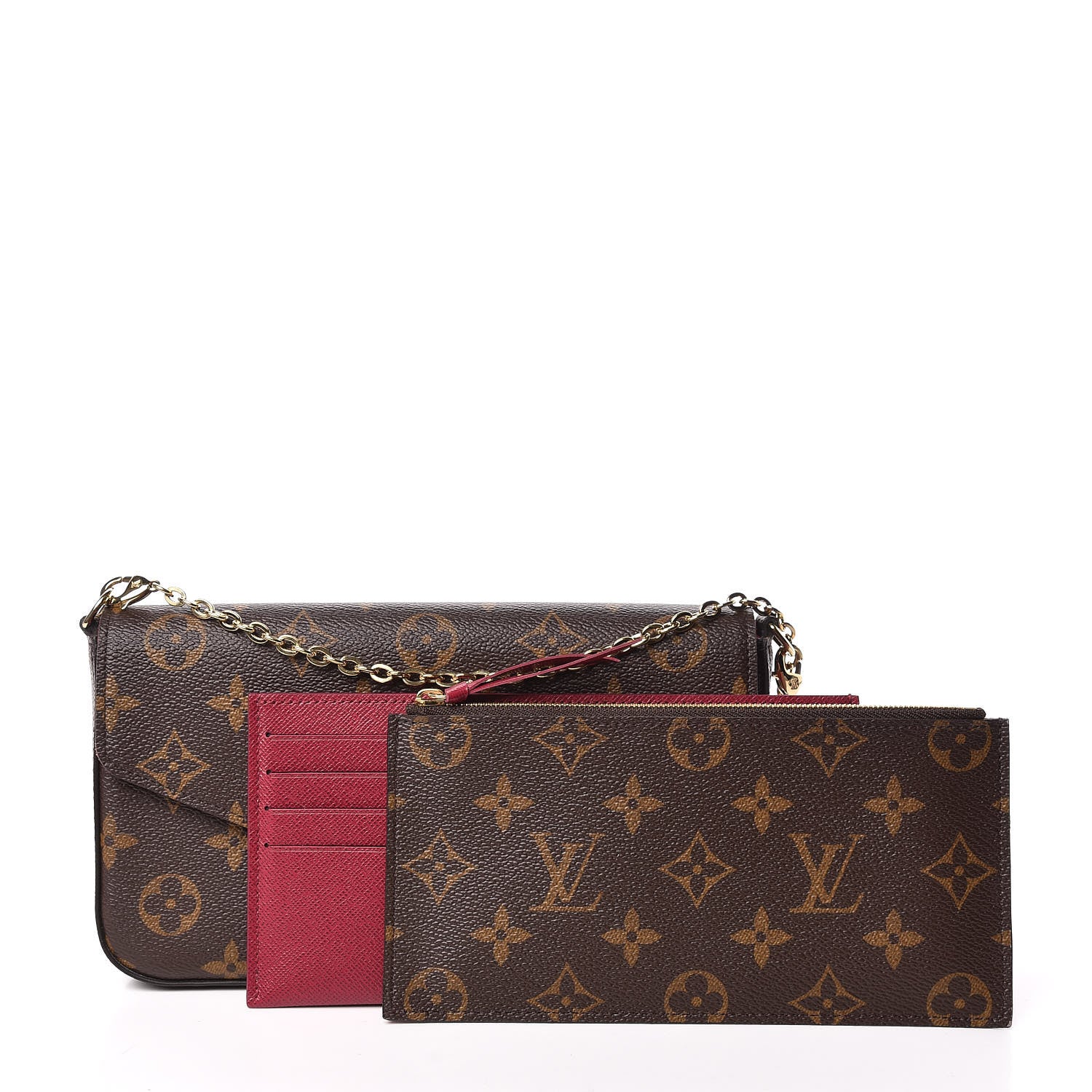 Louis Vuitton Monogram Pochette Felicie Chain Wallet Fuchsia 3 of 15