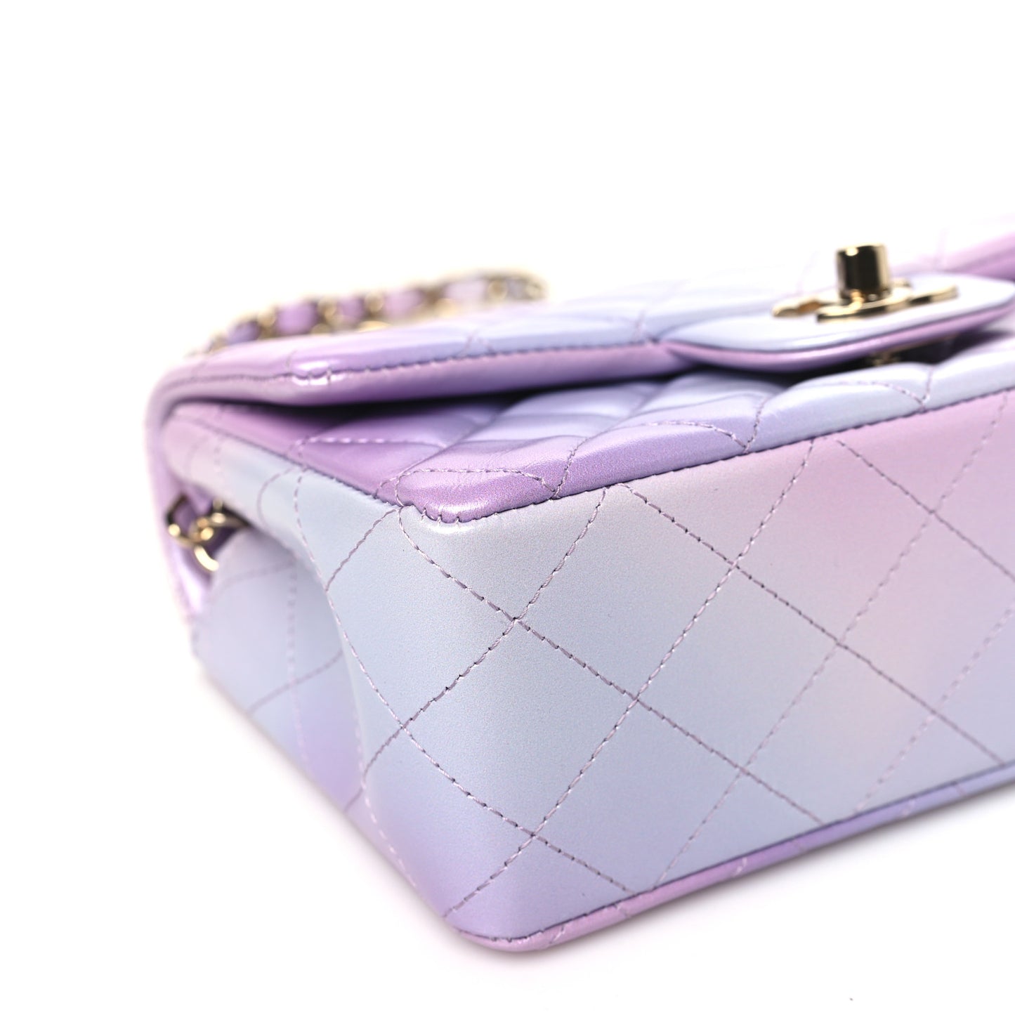 Lambskin Quilted Tie Dye Ombre Mini Rectangular Flap Purple Blue Pink