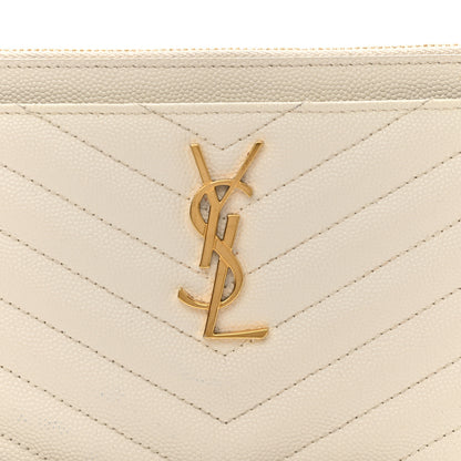 Saint Laurent Grain De Poudre Chevron Monogram Large Bill Pouch Blanc Vintage 8 of 13