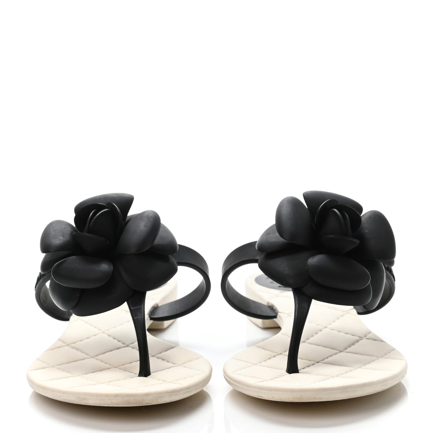 Jelly Quilted Camellia Thong Sandals 35 White Black