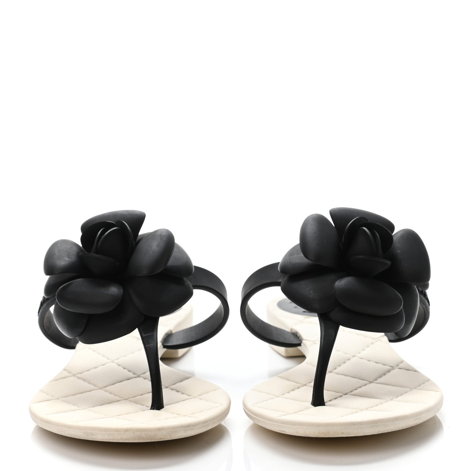 Chanel Jelly Quilted Camellia Thong Sandals 35 White Black 2 of 4