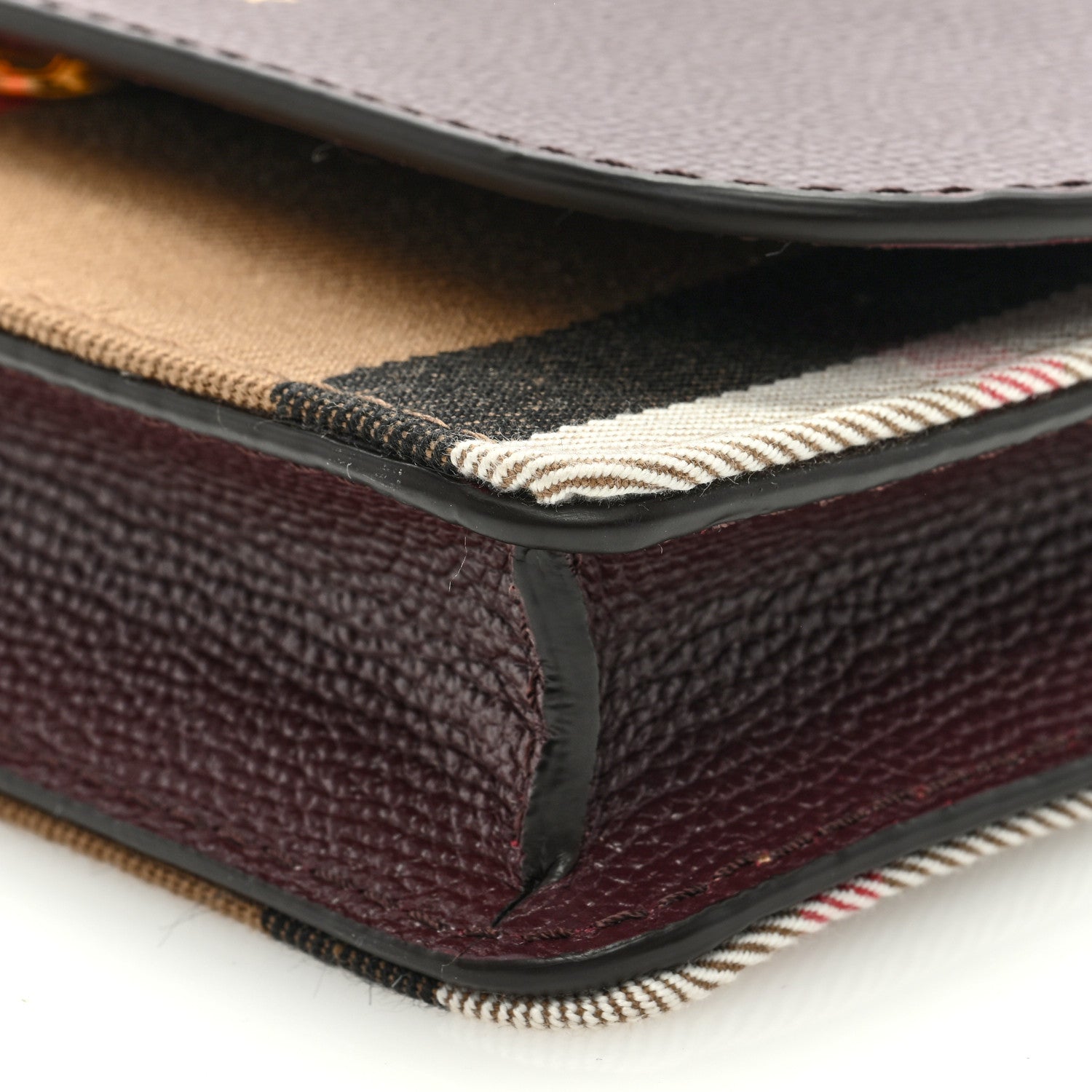 Burberry Grained Calfskin House Check Tartan Mix Hampshire Wallet On Chain Burgundy 8 of 8