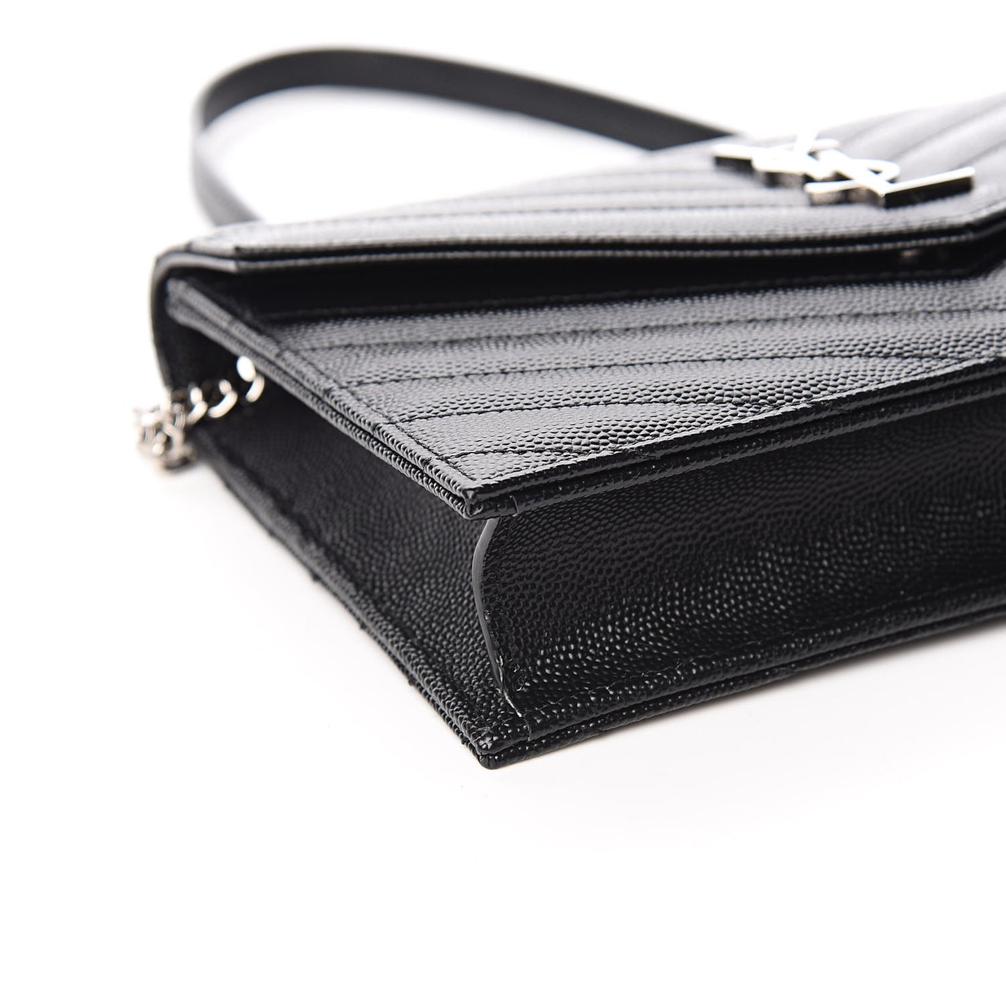 Grain De Poudre Matelasse Chevron Monogram Envelope Chain Wallet Black