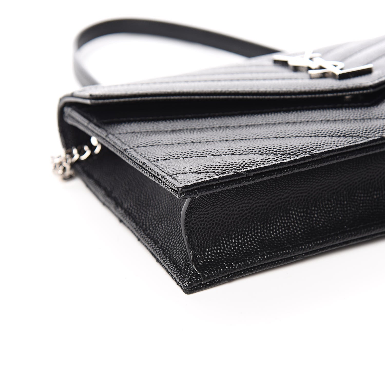 Saint Laurent Grain De Poudre Matelasse Chevron Monogram Envelope Chain Wallet Black 7 of 10