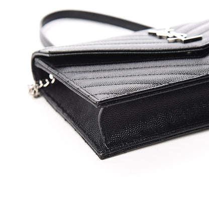 Saint Laurent Grain De Poudre Matelasse Chevron Monogram Envelope Chain Wallet Black 7 of 10