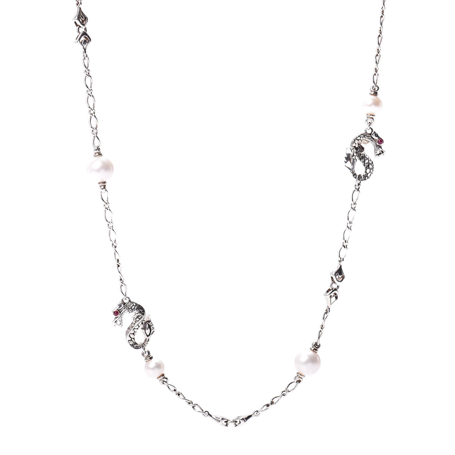 John Hardy Sterling Silver Pearl Ruby Naga Dragon Sautoir Necklace 1 of 4