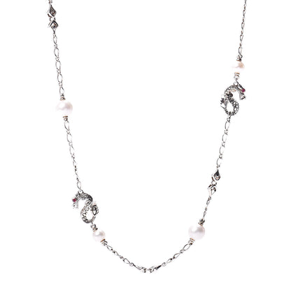 John Hardy Sterling Silver Pearl Ruby Naga Dragon Sautoir Necklace 1 of 4