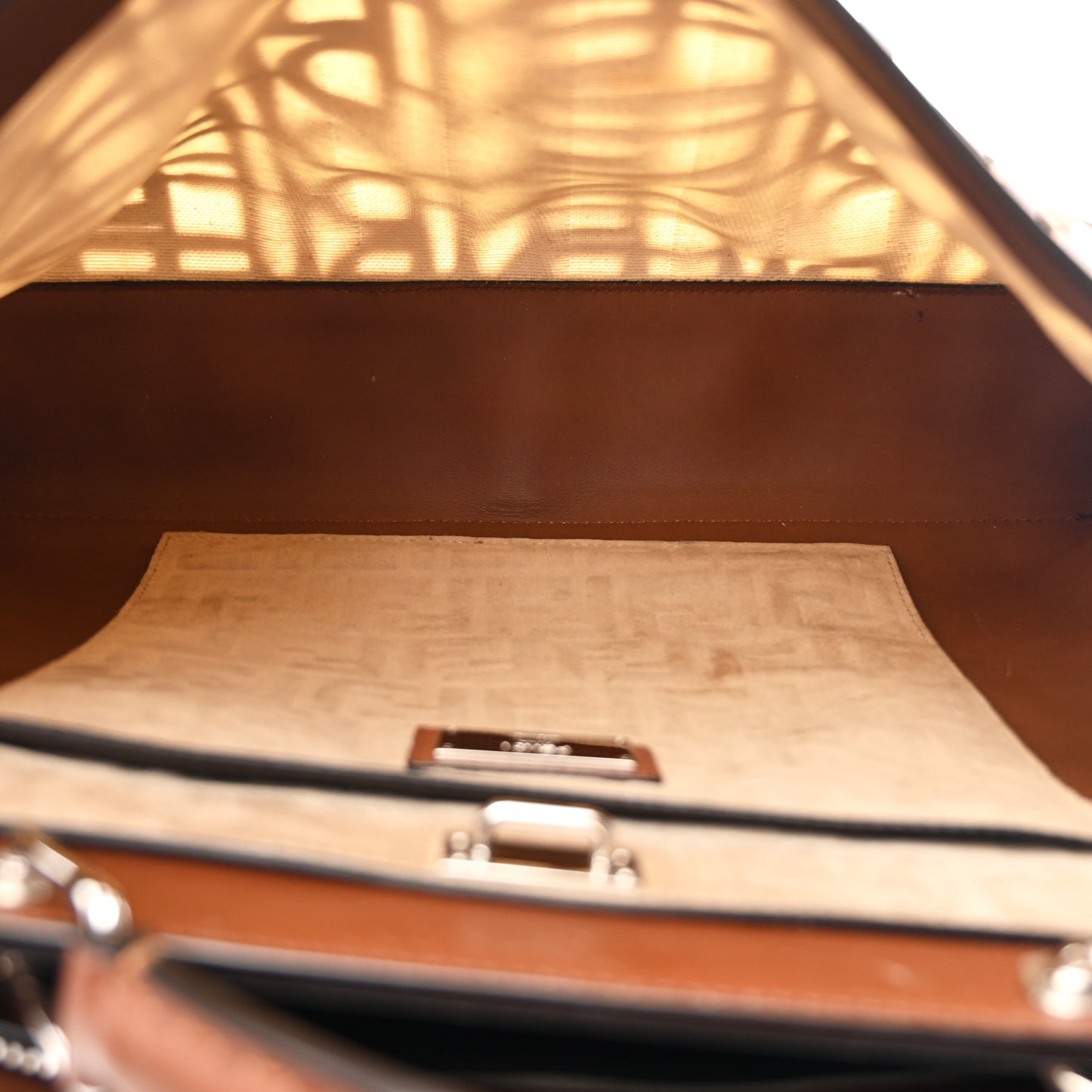 Canvas Calfskin Laser Cut Large Peekaboo Iconic Essential Satchel Brown
