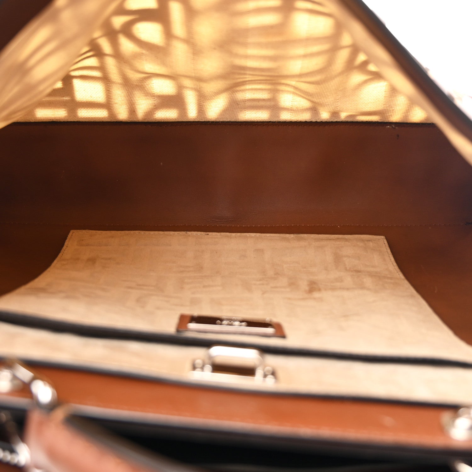 Fendi Canvas Calfskin Laser Cut Large Peekaboo Iconic Essential Satchel Brown 5 of 10