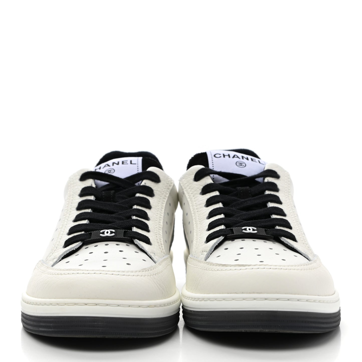 Grained Calfskin Fabric Womens Logo Sneakers 38.5 White Black