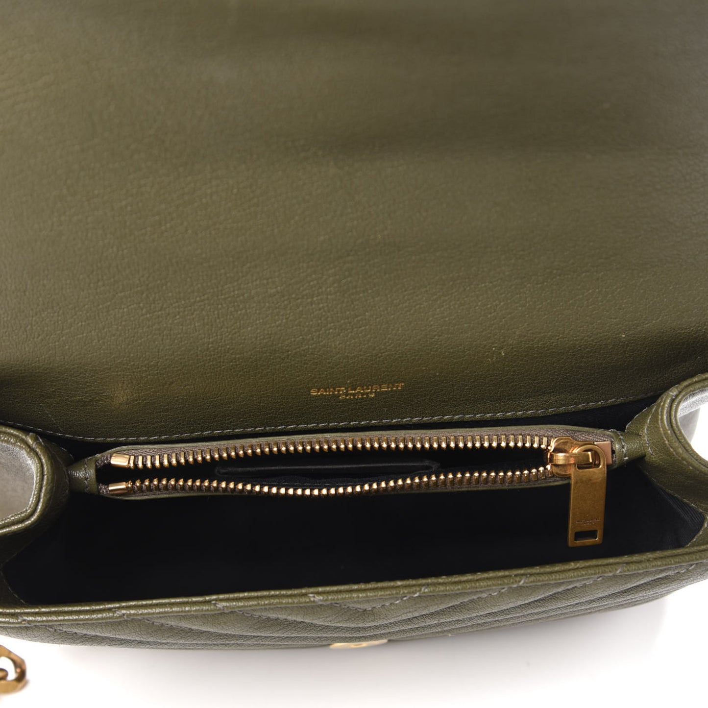 Sheepskin Matelasse Chevron Monogram Medium College Bag Military Green
