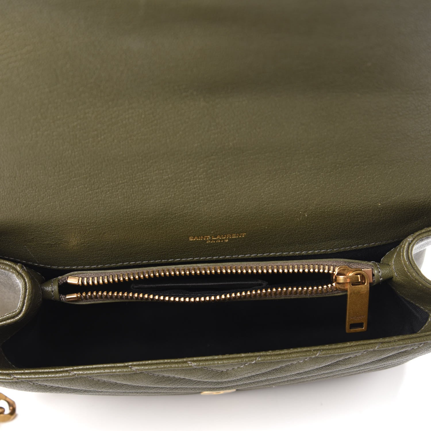 Saint Laurent Sheepskin Matelasse Chevron Monogram Medium College Bag Military Green 5 of 9