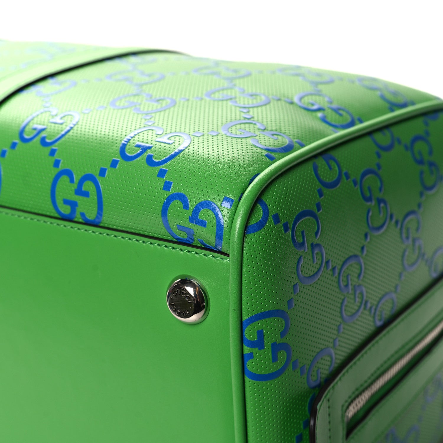 Gucci Calfskin GG Tennis Embossed Large Duffle Bag Joy Green Joy Blue 9 of 12