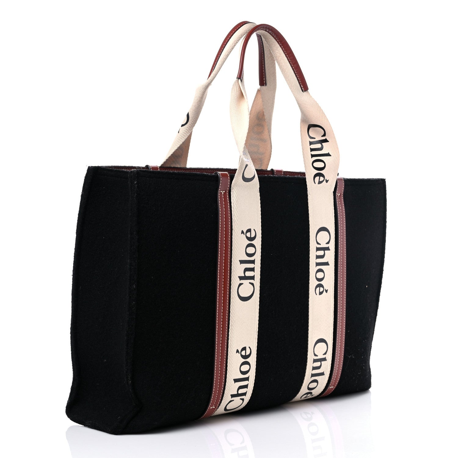 Chloe Felt Calfskin Large Woody Ribbon Tote Black 3 of 9