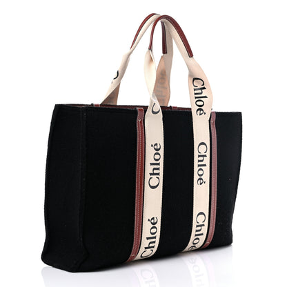 Chloe Felt Calfskin Large Woody Ribbon Tote Black 3 of 9