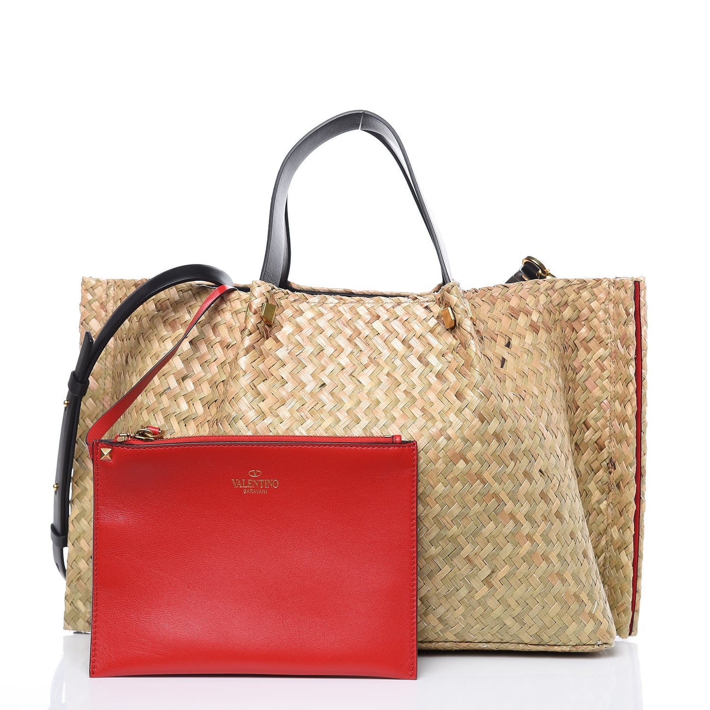 Raffia Medium Vlogo Escape Shopper Natural Black Rouge