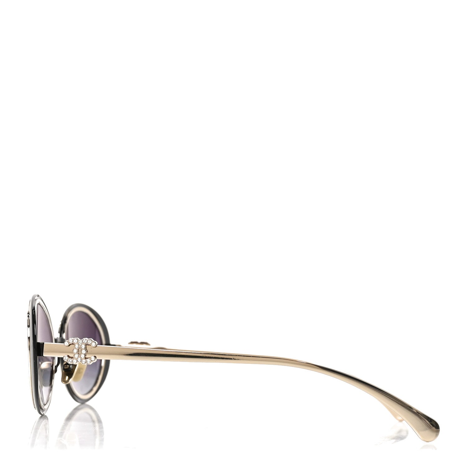 Chanel Metal Crystal Oval Sunglasses 71708 Black Gold 3 of 6